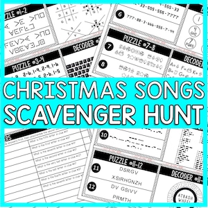 Christmas Songs Scavenger Hunt for Kids - Escape Room Puzzle Clues - Instant Download - Printable Kids Activity - Party Game - Birthday Game