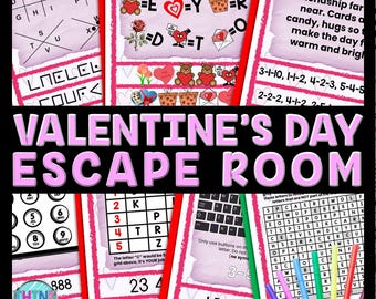 Valentine's Day Escape Room Word Search, Printable Party Game for Kids, Holiday Fun, Puzzles, Classroom Party, Family Game, Secret Codes