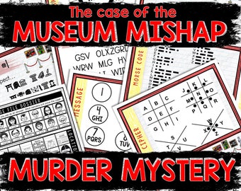 Könnte beinhalten: Ein buntes, druckbares Spiel für Kinder namens "Der Fall des Museums-Missgeschicks: Mord-Mysterium". Das Spiel bietet eine Vielzahl von Rätseln, darunter eine Chiffre, einen Nachrichtencode und ein Aktenordner.