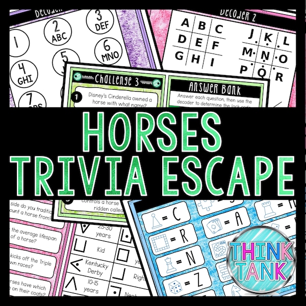 Horses Trivia Game - Escape Room for Kids - Printable Party Game – Birthday Party Game - Kids Activity – Family Games - Horse Quiz