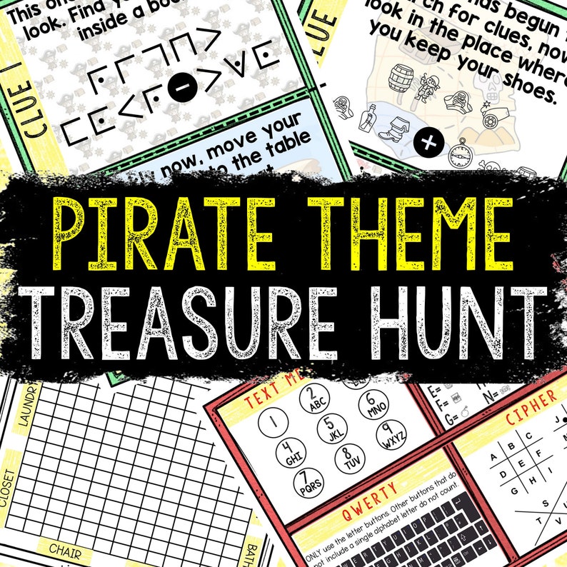 Pirate Theme Treasure Hunt for Kids Printable Puzzle Game Indoor Scavenger Hunt Birthday Hunt Clues Kids Puzzles Family Game Night image 1