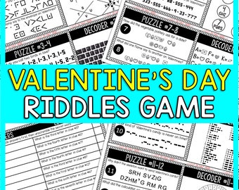 Valentine's Day Riddles Game - Scavenger Hunt for Kids - Escape Room Puzzle Clues - Instant Download - Printable Kids Activity - February