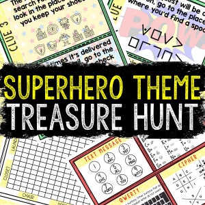 Superhero Theme Treasure Hunt for Kids - Printable Puzzle Game - Indoor Scavenger Hunt - Birthday Hunt Clues - Kids Puzzles - Family Games