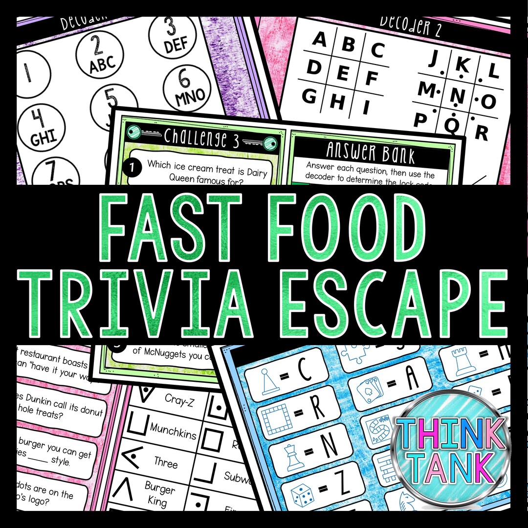 Fast Food Trivia Game - Escape Room for Kids - Printable Party Game ...