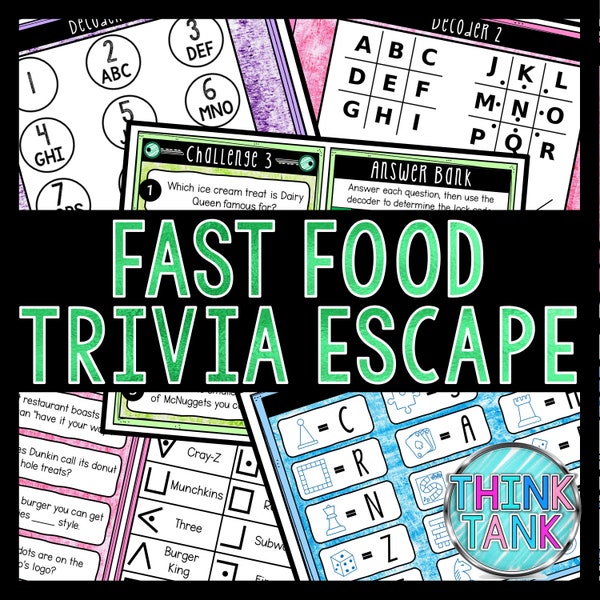 Fast Food Trivia Game - Escape Room for Kids - Printable Party Game – Birthday Party Game - Kids Activity – Family Games - Restaurants Quiz