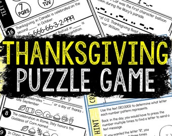 Thanksgiving Puzzles for Kids - Printable Party Game – Kids Puzzles – Family Game Night - Holiday Activities - Thanksgiving Game