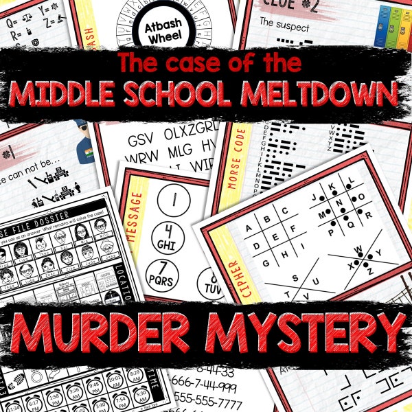 Murder Mystery Game for Kids – Spy Party – Middle School Meltdown – Secret Agent Code – Escape Room – Printable Party Props - Birthday  Game