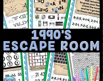 1990's Escape Room Word Search, Printable Party Game for Kids, Puzzles, Classroom Party, Family Game Night, Secret Codes, Teamwork Game