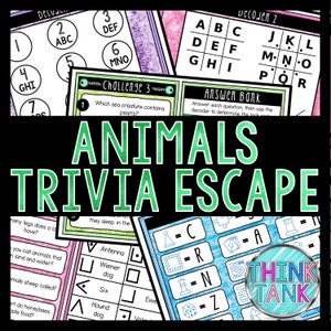Animals Trivia Escape Game - Escape Room for Kids - Printable Party Game – Birthday Party Game - Kids Activity – Family Game Night Quiz