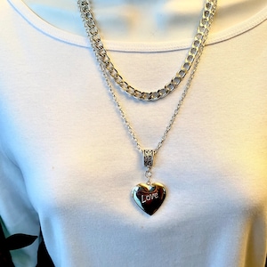 Bold Silver Heart Necklace. Large silver heart necklace. Unique Big heart on a bold heavy silver chain. Statement heart necklace.