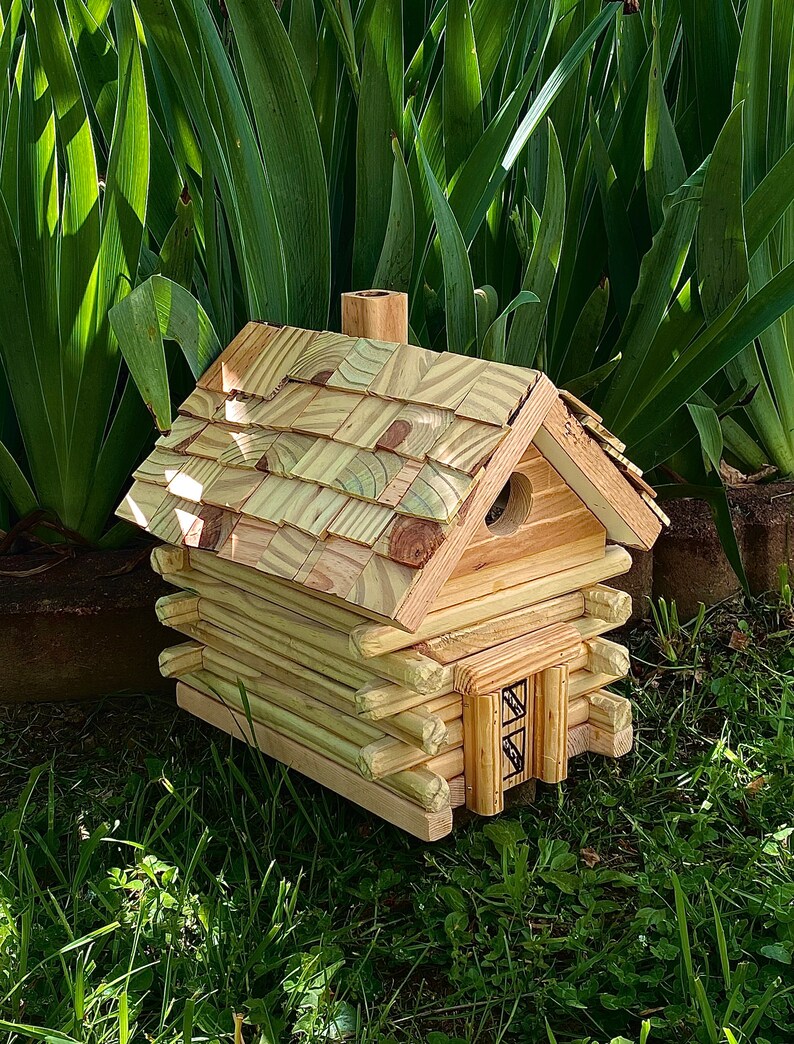 Log House Birdhouse With Natural Wood Finish. This Amazing Log ...