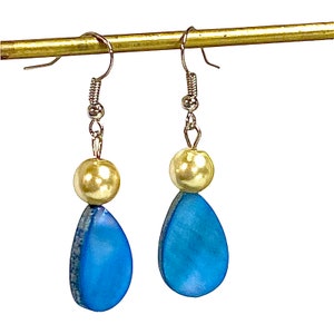 W-Dangle, drop earrings. Sterling earrings featuring 4mm pearl & a teardrop shaped Larimar gemstones.  Unique gift for women, mom or wife.