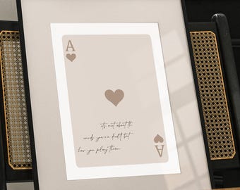 Harten aas print, speelkaart poster, beige aas kaart muur decor, bar decor, keuken print cadeau, keuken esthetisch decor, modern huis