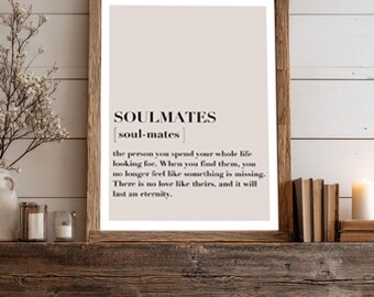 Définition de l'âme soeur, impression âme soeur, impression citation d'amour, Saint-Valentin, impression définition, cadeau Saint-Valentin, impressions d'art mural, art amour, art mural