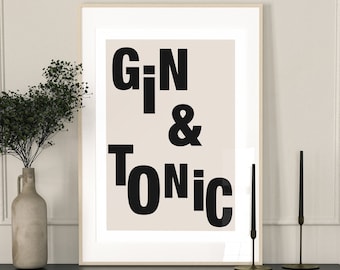 Gin And Tonic Cocktail Print, Kitchen Bar Drink Poster, Dining Room Wall Art, Home Bar Accessories, Mixology Recipe,Best Friend Gift, G&T A1