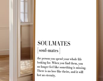 Définition de l'âme soeur, impression âme soeur, impression citation d'amour, Saint-Valentin, impression définition, cadeau Saint-Valentin, impressions d'art mural, art amour, art mural