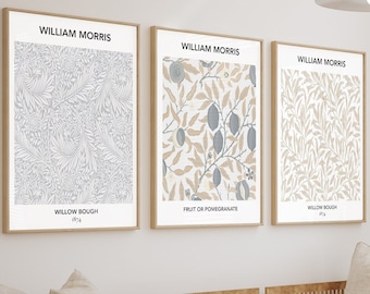 Set Of 3 William Morris Print, William Morris Art, Exhibition Poster, Floral Art Prints, Beige,Grey, Wild Flowers, Home Decor FAST DELIVERY