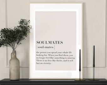Beige, définition âme soeur, impression âme soeur, impression citation d'amour, impression définition, cadeau Saint-Valentin, impressions d'art mural, art amour, art mural