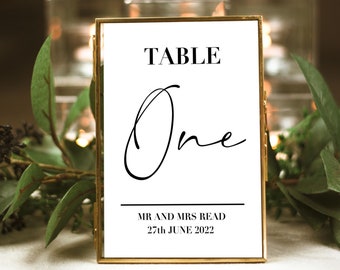 PERSONALISED WEDDING TABLE numbers, Unframed 5" x 7", Wedding day signs, Wedding table numbers, Table number cards, Bespoke wedding tables