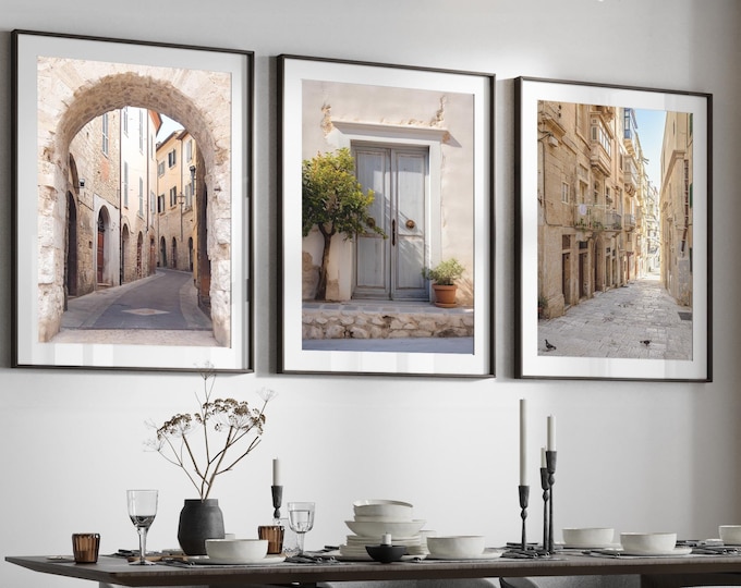Italy Set of 3 Prints, Italy City Art, Italy Wall Art Prints, Photography Posters, City Photography, Home Decor, Old Town Italy/Malta