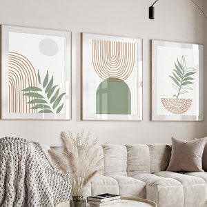 Boho Abstract Wall Art Prints, Boho Wall Decor, Set of 3 Prints, Scandi Art, Mid Century, Black, Beige, Green, Terracotta, Boho Wall Art