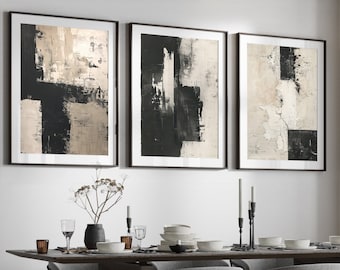 Set of 3, Geometric Abstract Art, Black Neutral Beige, Living Room Wall Art Poster Prints Home Decor, A5, A4, A3 A2 A1 Sizes,Fast Delivery