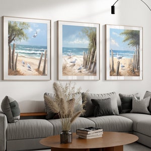 Beach Wall Art, Set of 3 Prints, Neutral Beach Wall Art Pastel Beach Print Coastal Art Wave Wall Art Beige Muted Palette  Art Ocean Picture