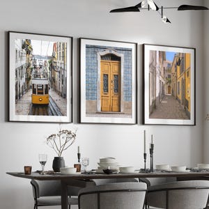 Lisbon Set Of 3,Lisbon City Art, Modern Minimalist Photography Posters, Home Decor ,Lisbon Wall Print, Portugal, Yellow, Travel Poster, Gift