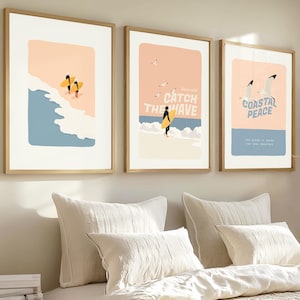 Beach Wall Art, Set of 3 Prints, Neutral Beach Wall Art Pastel Beach Print Coastal Art Wave Wall Art Beige Muted Palette  Art Ocean Picture