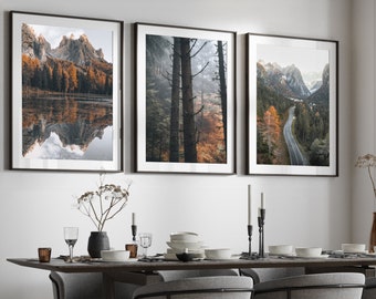 Mountain Wall Art, Mountain Landscape Set of 3 Prints, Nature Wall Art, Pine Trees Wall Art, Living Room Wall Art, Home Decor, A2,A1 50X70cm
