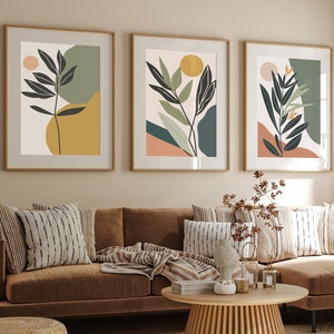 Boho Abstract Wall Art Prints, Boho Wall Decor, Set of 3 Prints, Scandi Art, Mid Century, Black, Beige, Green, Terracotta, Boho Wall Art