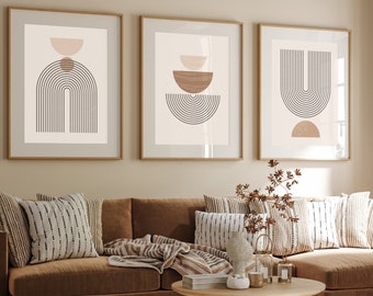Set of 3, Geometric Abstract Art, Cream, Neutral Beige, Living Room Wall Art Poster Prints Home Decor, A5, A4, A3 A3+ A2 Sizes,Fast Delivery