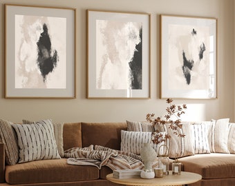 Set of 3 Geometric Abstract Art Prints, Black Neutral Beige, Living Room Wall Art Posters Home Decor, A5, A4, A3 A3+ A2 Sizes,Fast Delivery