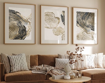 Neutral Abstract Art Prints, Modern Art, Gold Textured Print, Brush Strokes, Wall Art , Set of 3 , A5, A4, A3 A3+ A2 Sizes,Fast Delivery