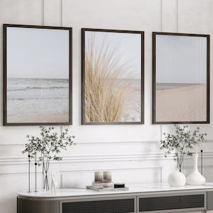 Beach Wall Art, Set of 3 Prints, Neutral Beach Wall Art Pastel Beach Print Coastal Art Wave Wall Art Beige Muted Palette  Art Ocean Picture