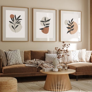 Boho Abstract Wall Art Prints, Boho Wall Decor, Set of 3 Prints, Scandi Art, Mid Century, Black, Beige, Green, Terracotta, Boho Wall Art