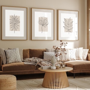 Set of 3 Neutral Wall Prints, Botanical Wall Prints, Bedroom Wall Prints, Botanical  Art, Beige Home Decor, Hand Drawn Plants FREE DELIVERY