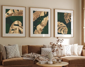 Luxury Emerald, Wall Art, Botanical Prints, Set of 3 Prints, Wall Art, Botanical Wall Art, Art Prints, Botanical Wall Art ,Boho Leaf Prints