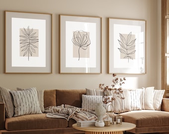 Set of 3 Neutral Wall Prints, Botanical Wall Prints, Bedroom Wall Prints, Botanical  Art, Beige Home Decor, Hand Drawn Plants FREE DELIVERY