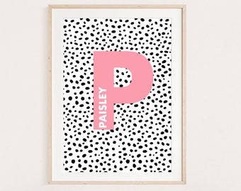 Personalised Letter/Name Print Polka Dot, Girls/Boys Nursery Wall Art, Décor,  Kids Child's Room Prints Playroom, Scandi Design