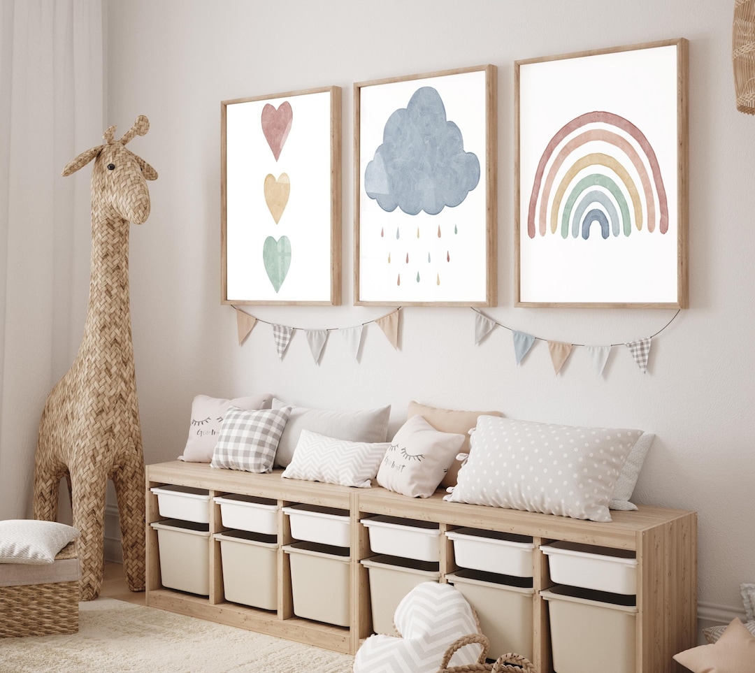 Pastel Rainbow Wall Art Set of 3 Prints, Rainbow Bedroom Prints ...