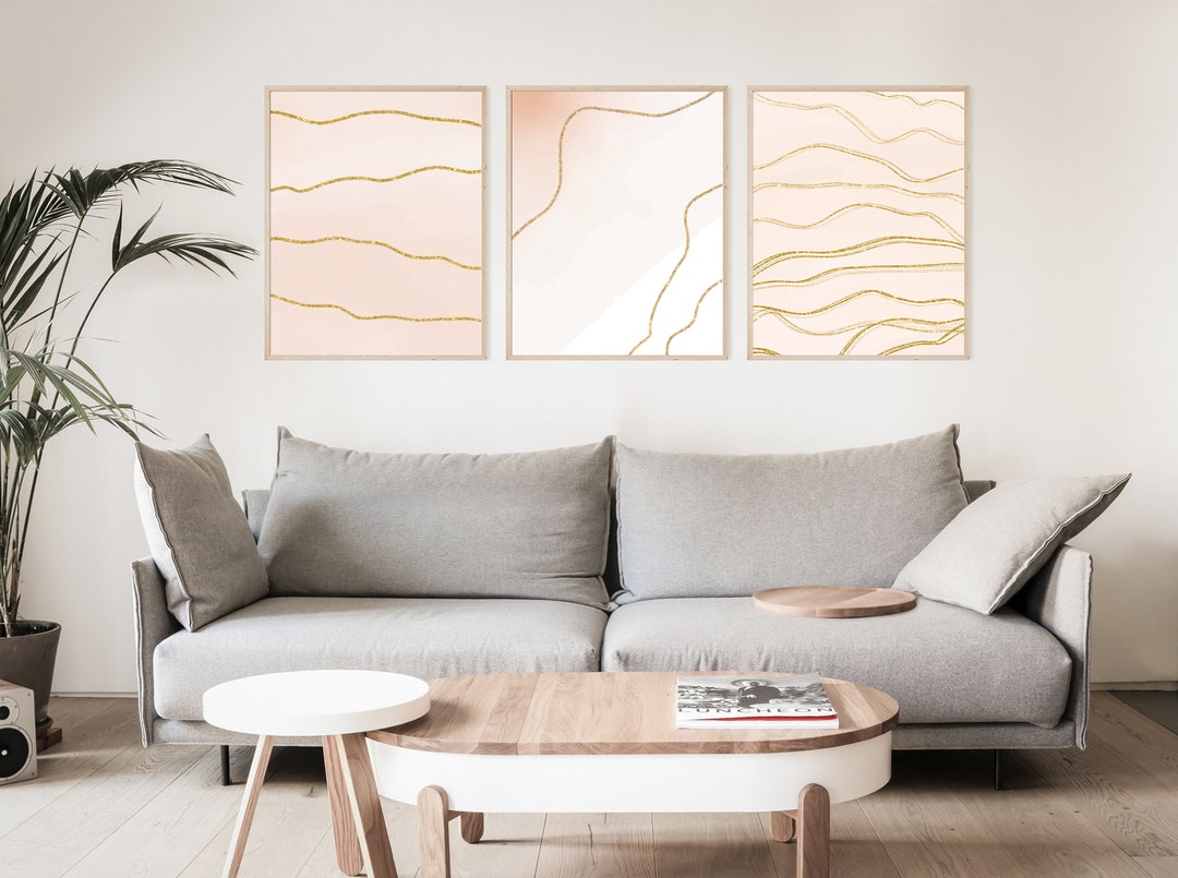 Blush Pink and Gold Glitter Marble Prints, Set of Three Agate Geode Art ...