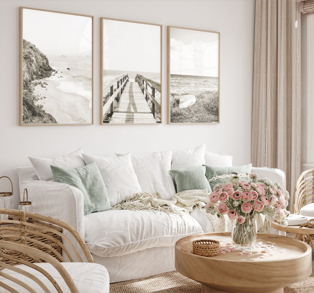 Beach Wall Art Set of 3 Printsblack and White Beach Wall Art Etsy UK