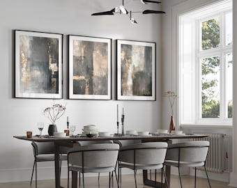 Set di 3, Arte astratta geometrica, Nero neutro beige, Stampe poster da parete per soggiorno, Decorazione per la casa, Dimensioni A4, A3 A3+ A2 A1, Consegna veloce