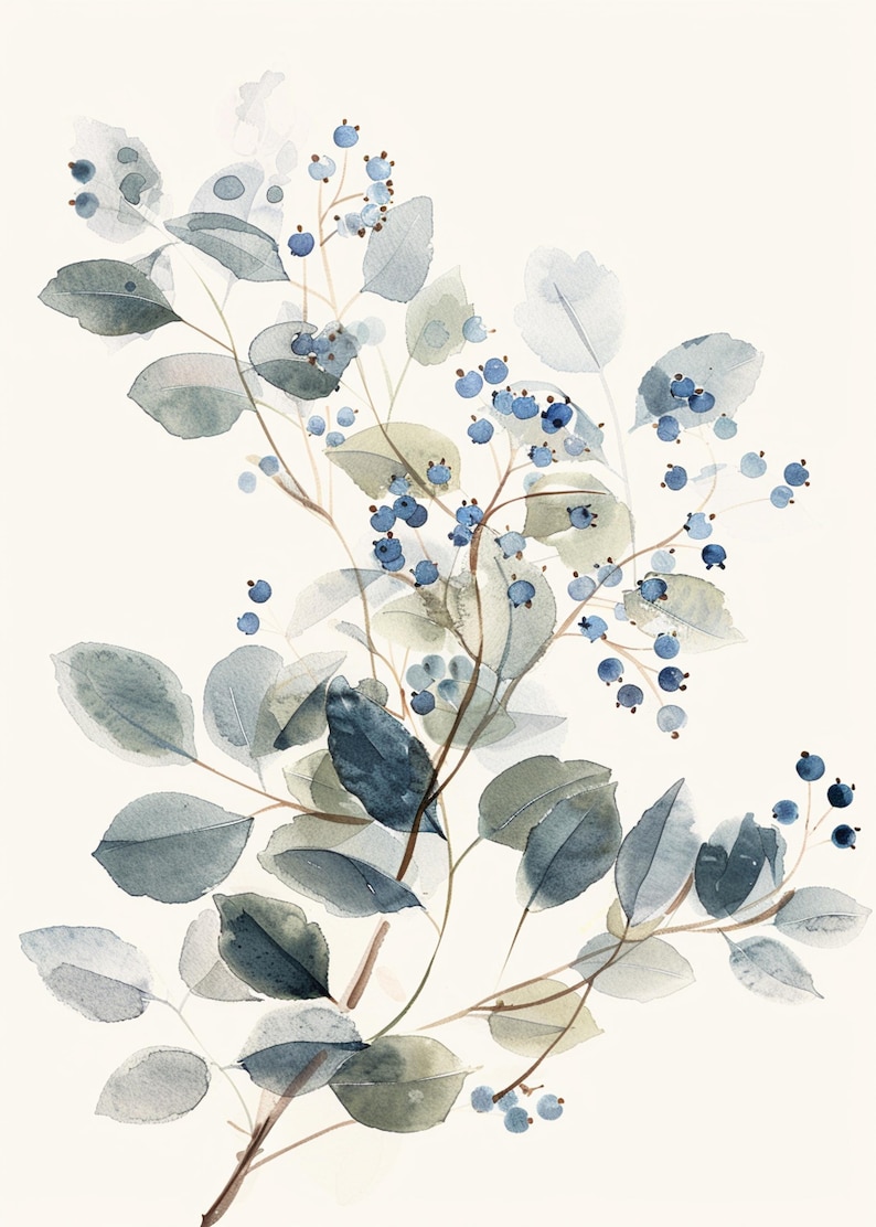 Blue Watercolour Botanical Print Set of 3,eucalyptus Wall Art,botanical