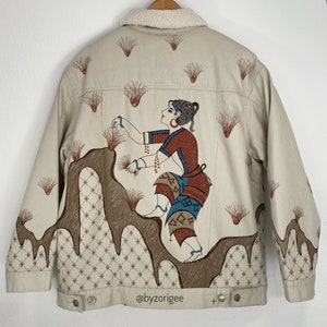 100% Hand-painted Lined Denim Jacket “Saffron Harvest”
