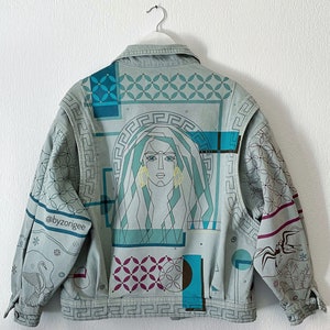 100% Hand-painted Denim Jacket with Voluminous Sleeves “An Ancient Story”