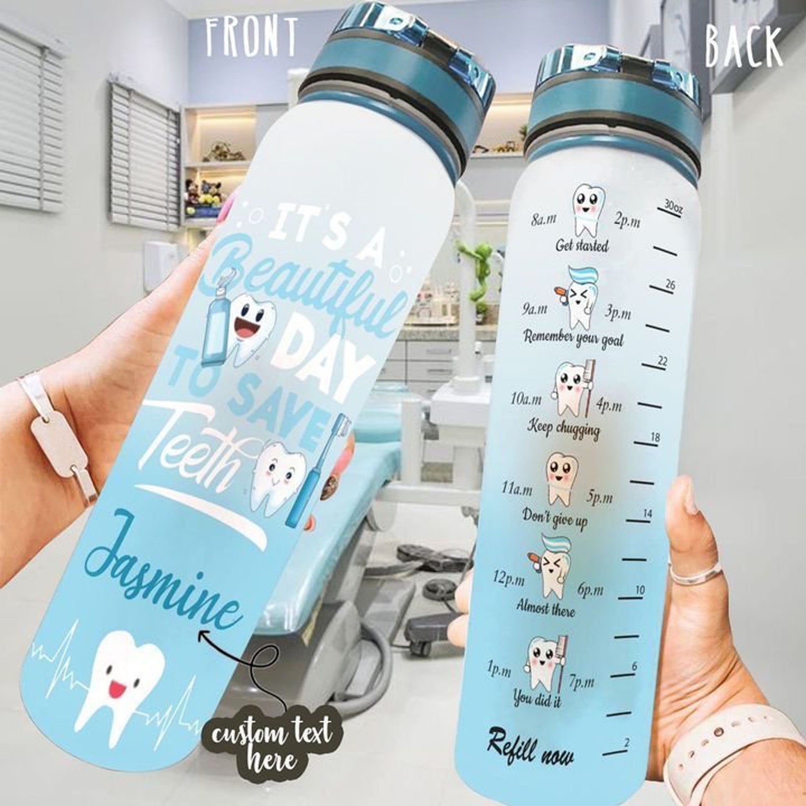 Personalized Dentist Save Teeth Blue Water Bottle Etsy
