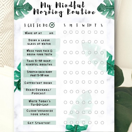 Mindful Morning Routine Checklist for Adults Self Care - Etsy