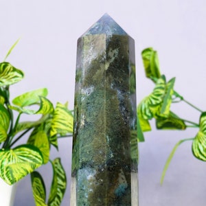A++ Large MOSS AGATE OBELISK Tower - 7&quot; ( 180mm) - Brand New Collection - Gift/ Decor/ Collection